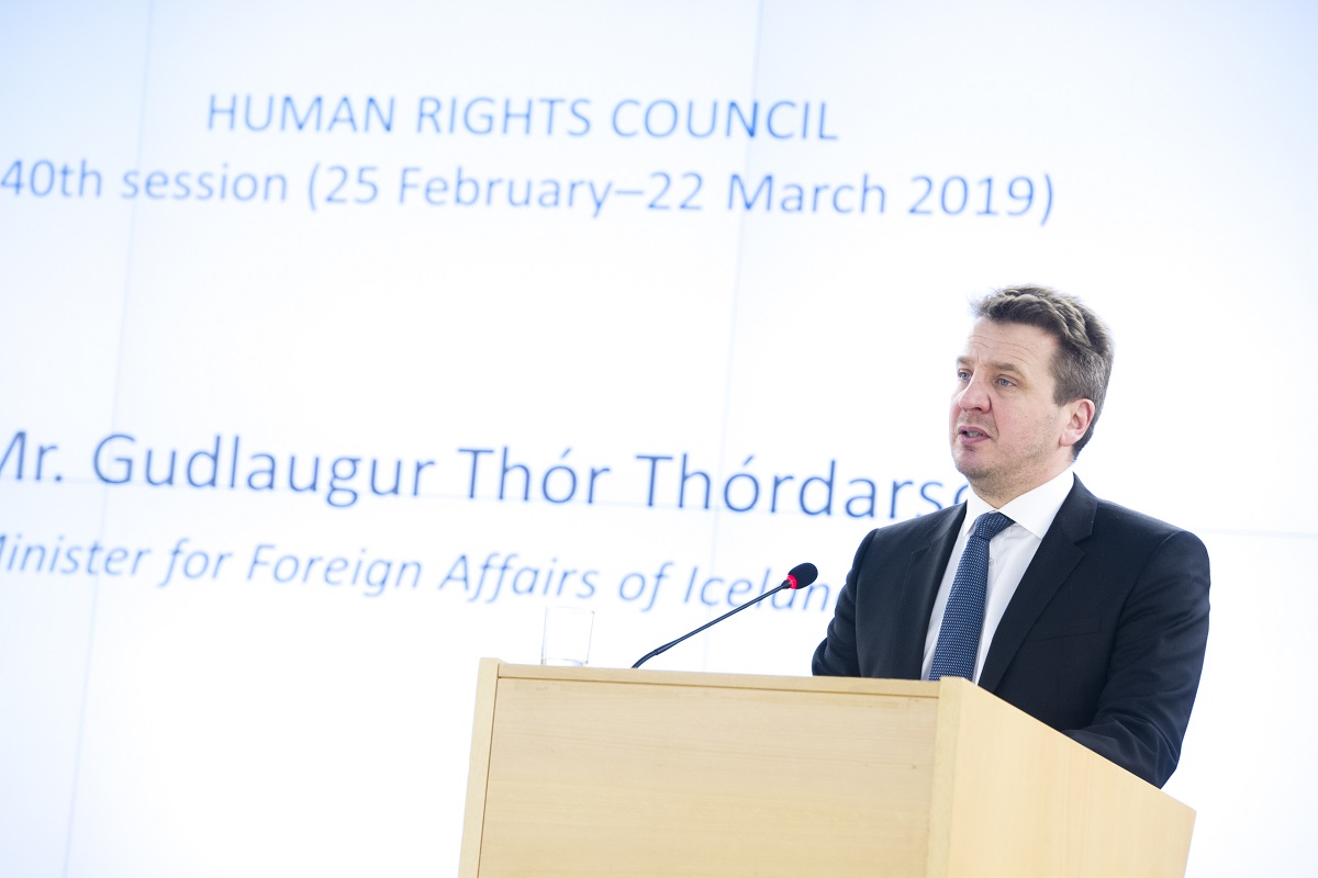 Gudlaugur Thór Thórdarson delivering speech at the UNHRC session - mynd