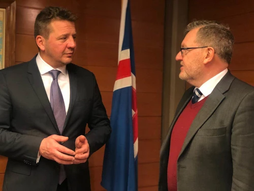 Guðlaugur Þór Þórðarson og David Mundell á fundinum í morgun